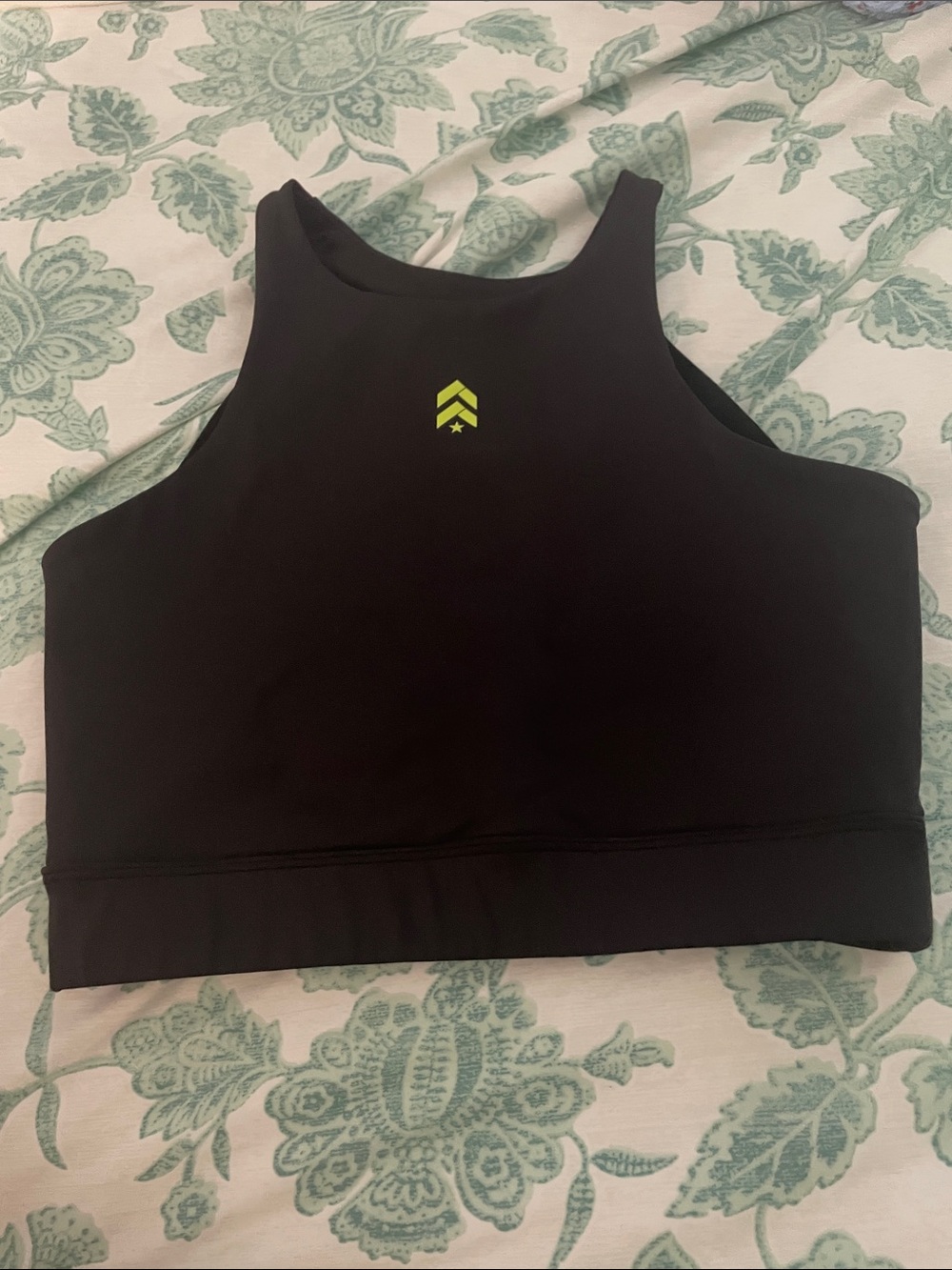 Black High-Neck Sports Bra with Neon Accent